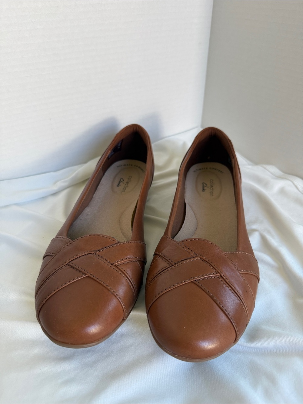Collection by Clarks Gracelin Mia 9M Tan Full Grain Leather Woven Ballet Flats